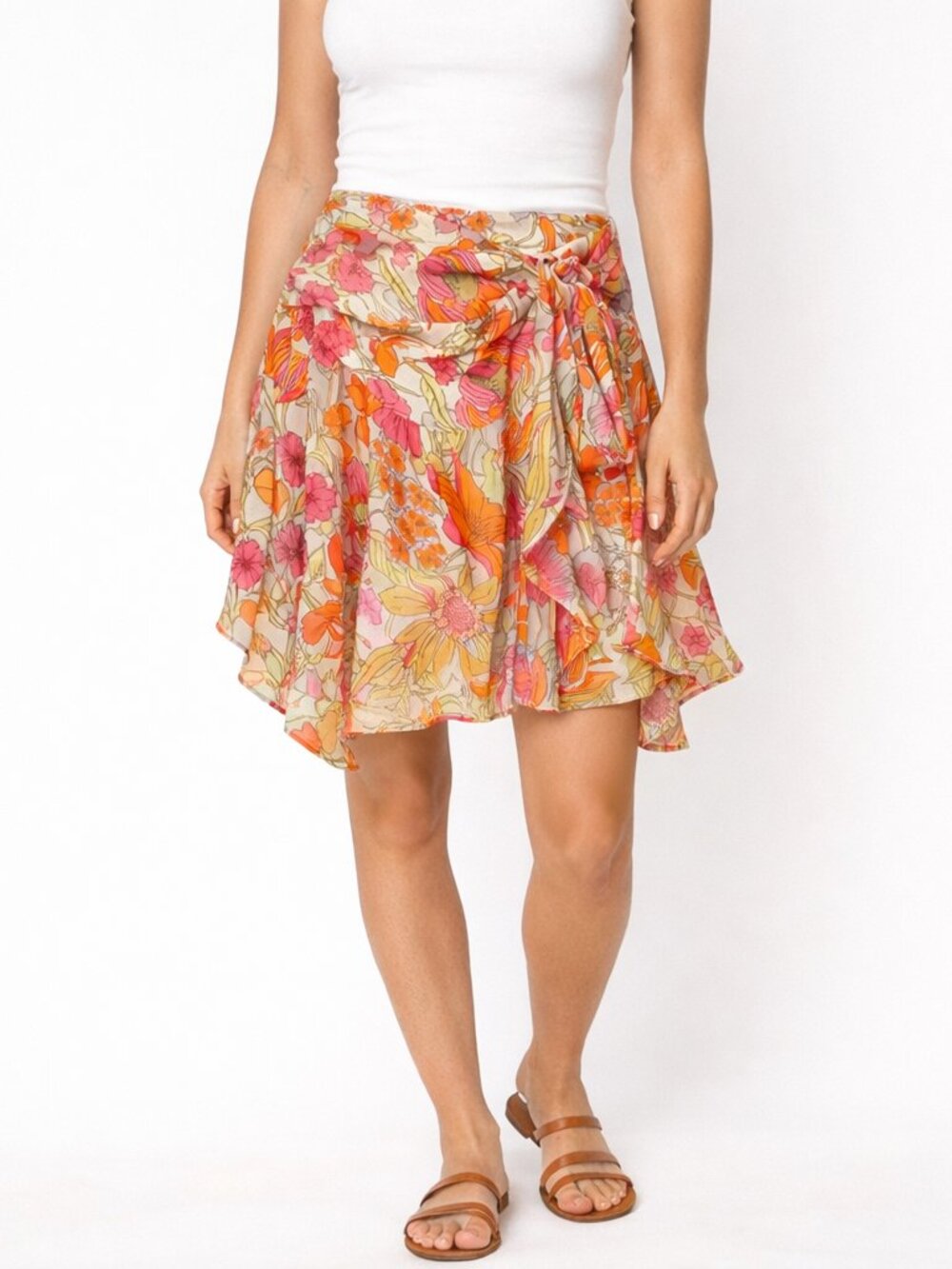 Forever 21 Floral Handkerchief Hem Skirt Size M Boho Asymmetrical Tie Waist Pink